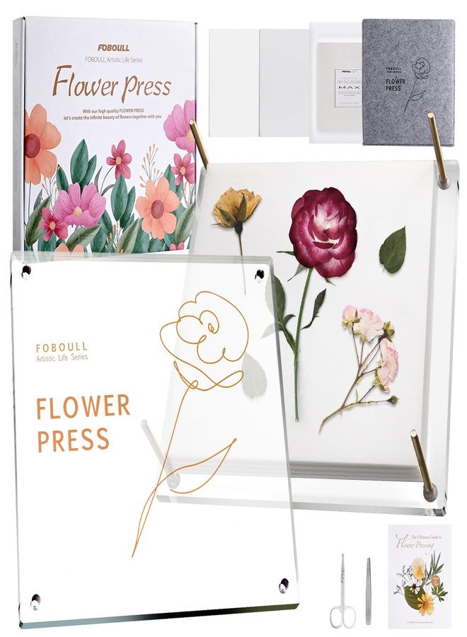 Foboull 10" x 10" Acrylic Flower Pressing Kit with Storage Bag and Detailed Instructions, Gift Flower Pressing Kit for Adults, DIY Plant Preservation - Image 1